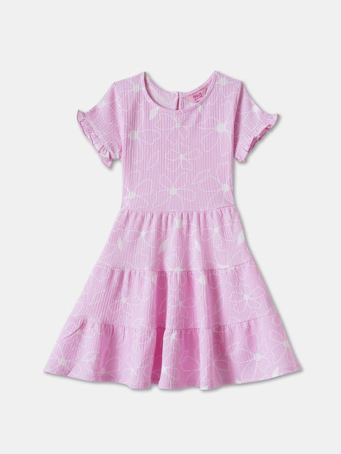 Girls Polyester Regular Fit Round Neck Floral Tiered Dress