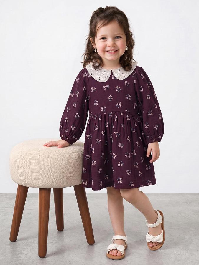 R&B Girls Red Floral Print Fit and Flare Dress