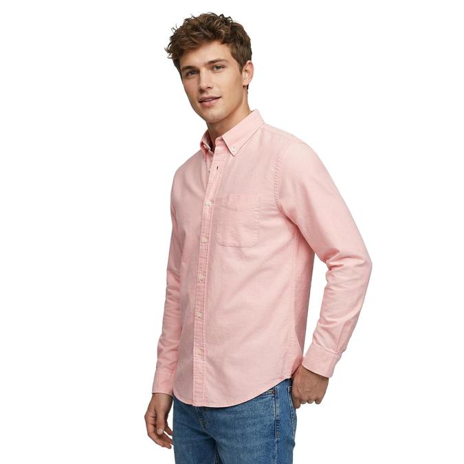 R&B Peach Solid Mens Button-Down Collar Long Sleeves Shirt 