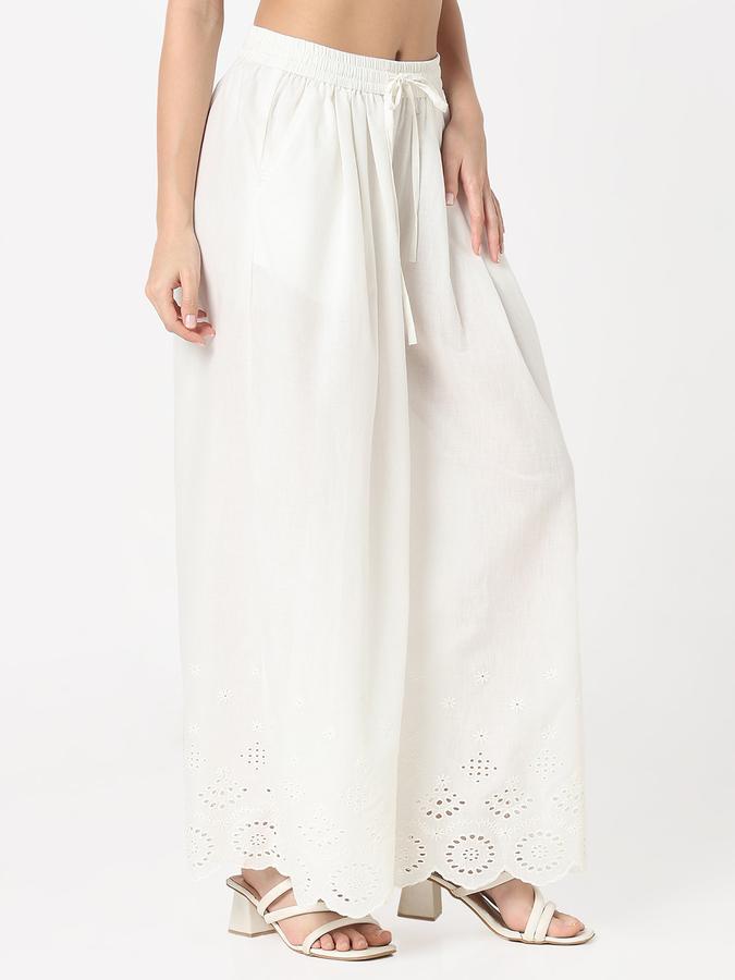 Women Cotton Palazzo Drawstring Embroidered Trousers