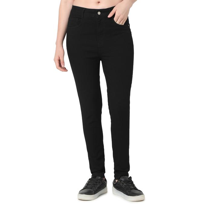 R&B Women Black Solid Slim Cargo Trousers