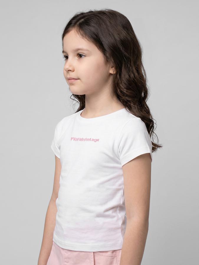 R&B White Graphic Print Girls Round Neck Regular Fit Short Sleeves T-Shirt 