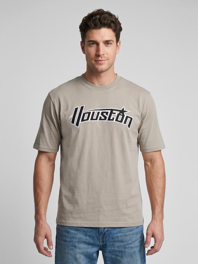R&B Beige Typography Men Round Neck Relaxed Fit Short Sleeves T-Shirt 