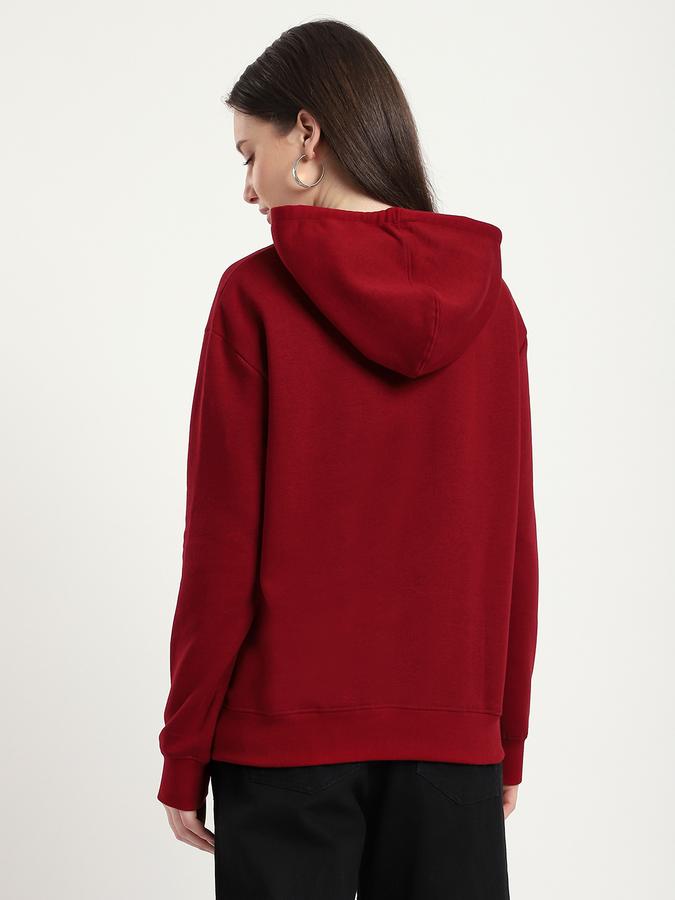 R&B Women Burgundy Typography Print Hoodie