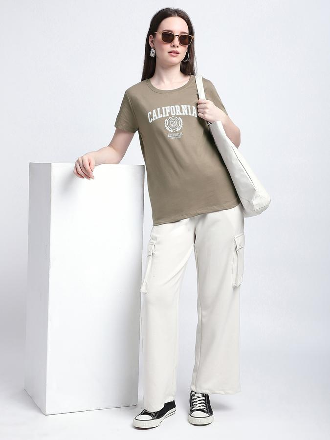 Women Cotton Regular Fit Crew Neck Slogan T-shirt