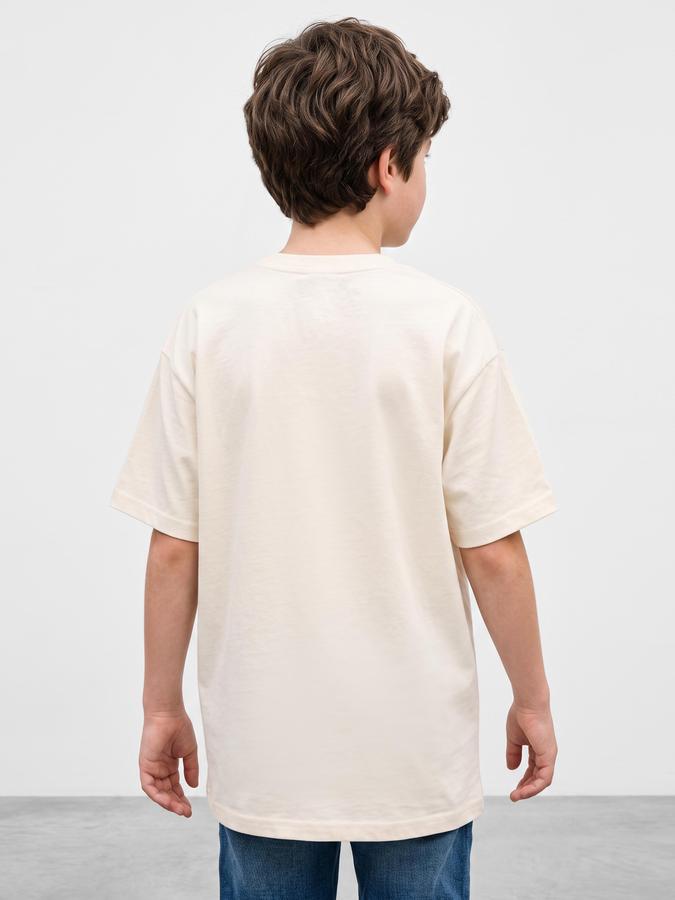 R&B Boys Off White Graphic Print Short Sleeves Round Neck Pure Cotton T-Shirt