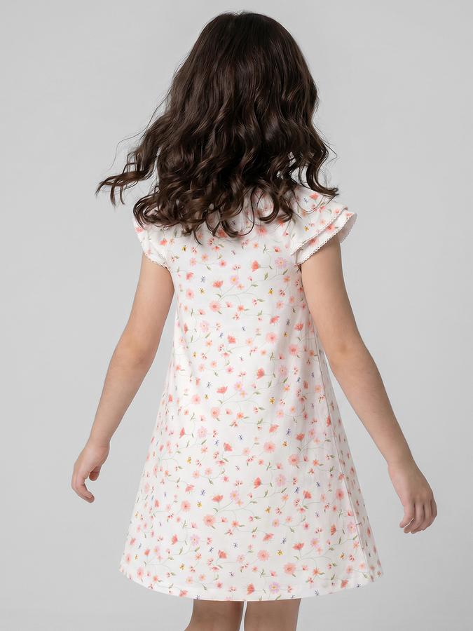 R&B White Printed Girls Round Neck Short Sleeves Dresses