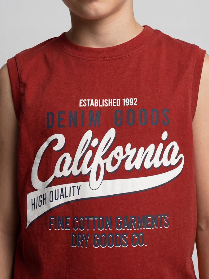 R&B Maroon Graphic Print Boys Round Neck Regular Fit Sleeveless T-Shirt 
