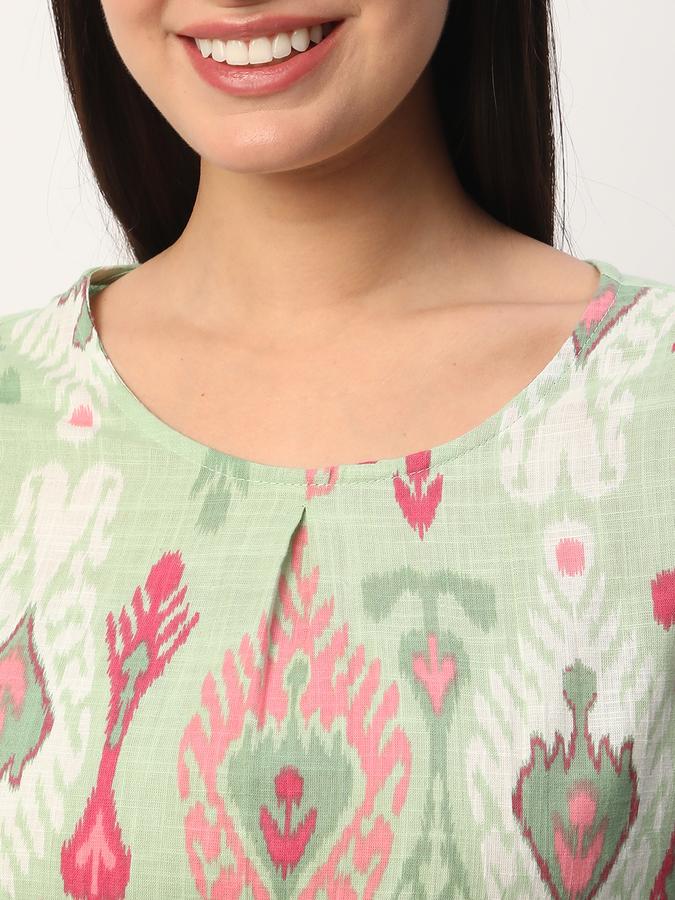 Women Rayon Relaxed Fit Round Neck Printed Ethnic Top