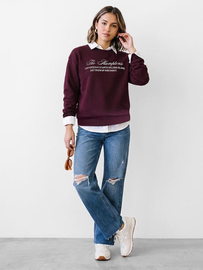 R&B Women Wine Graphic Print Round Neck Long Sleeves Sweatshirt