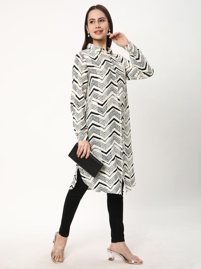 Women Viscose Regular Fit Shirt Collar Chevron Top