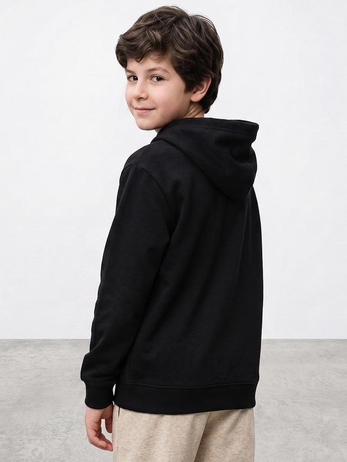 R&B Boys Black Typography Print Hooded Long Sleeves Sweatshirt