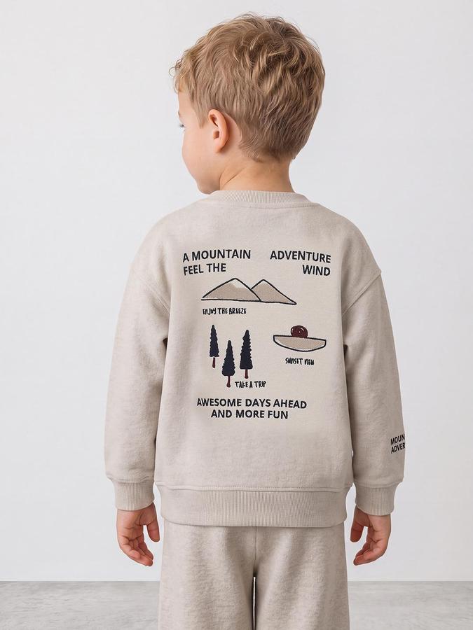 R&B Boys Beige Front And Back Print Round Neck Long Sleeves Regular Fit Sweatshirt