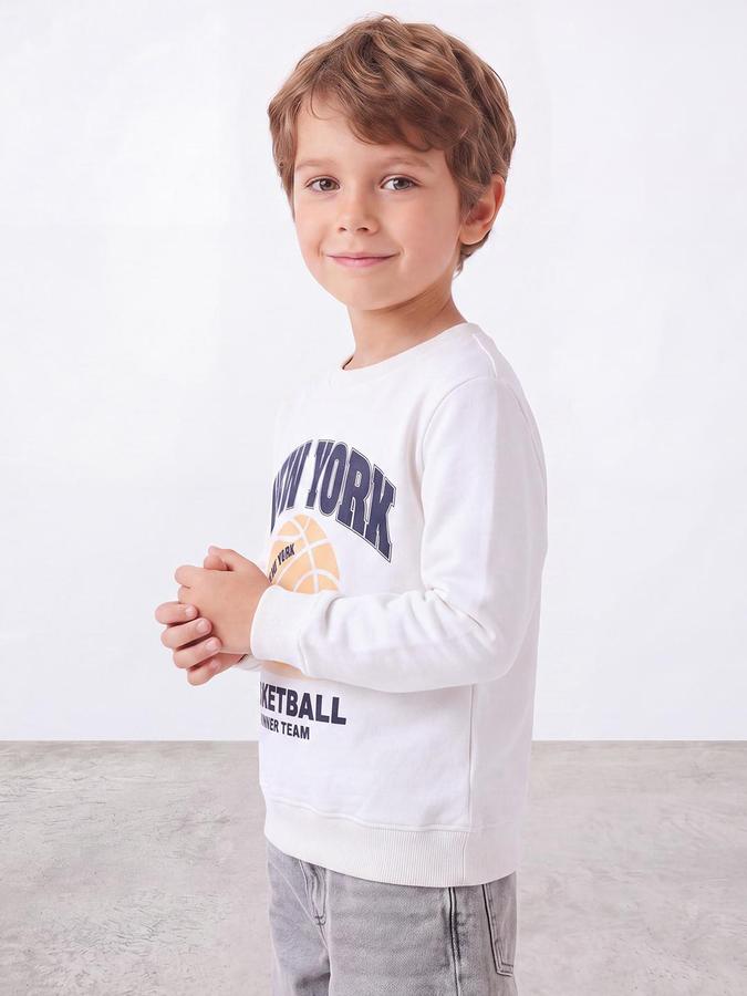 R&B Boys Ivory Bold Graphic Round Neck Long Sleeves Regular Fit Sweatshirt