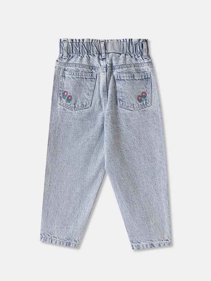 Girls Denim Regular Fit Elastic Waist Embroidered Jeans