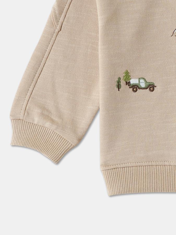 Boys Cotton Relaxed Fit Crew Neck Embroidered Sweatshirt