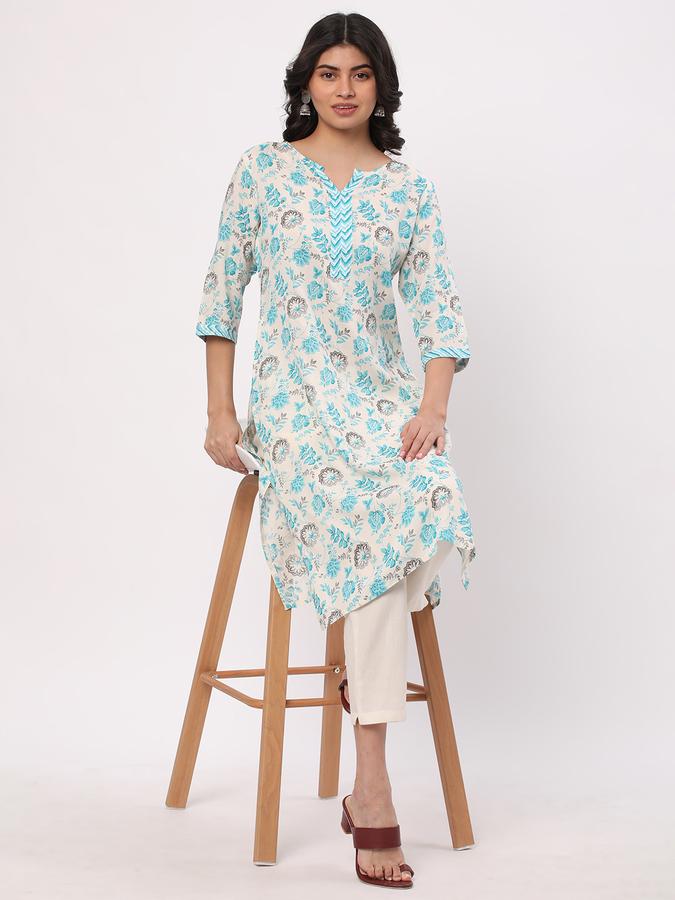 Women Cotton Regular Fit V Neck Printed Kurta