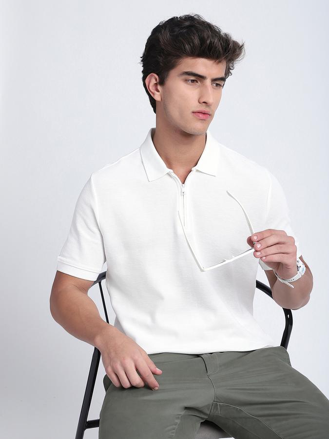 Men Cotton Regular Fit Polo Neck Solid T-shirt