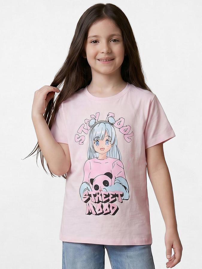 R&B Pink Girls Printed Short Sleeves Tshirt