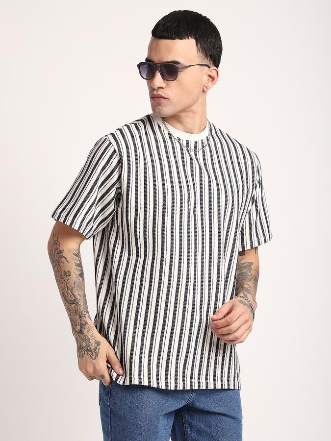 Men Cotton Regular Fit Crew Neck Striped T-shirt