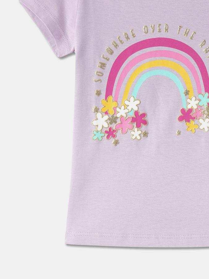 Girls Graphic Print Regular-Fit Round-Neck T-Shirt image number 3