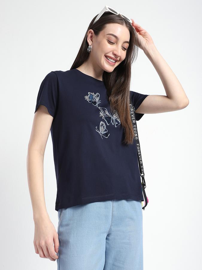 Women Cotton Regular Fit Crew Neck Graphic T-shirt