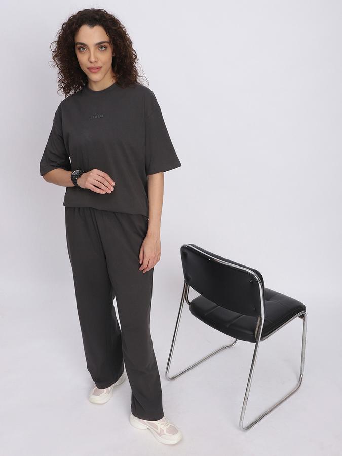 R&B Women Charcoal Solid Oversized T-Shirt