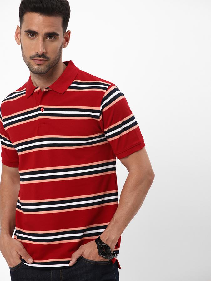 Men Cotton Blend Regular Fit Polo Striped T-shirt