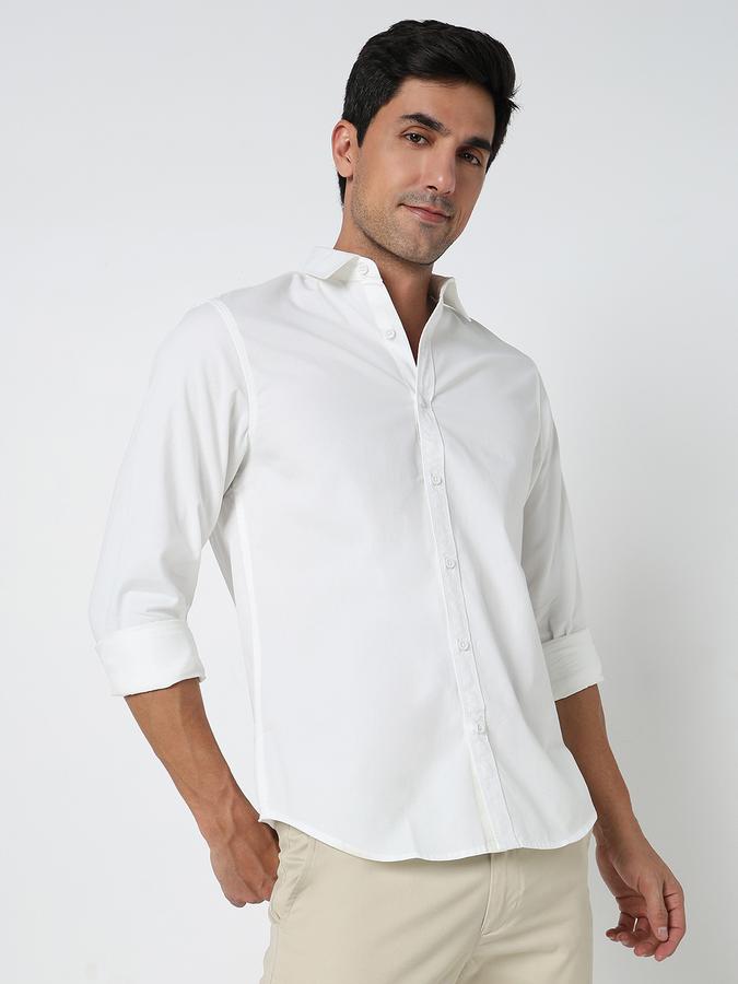 Men Cotton Regular Fit Point Collar Solid Shirt