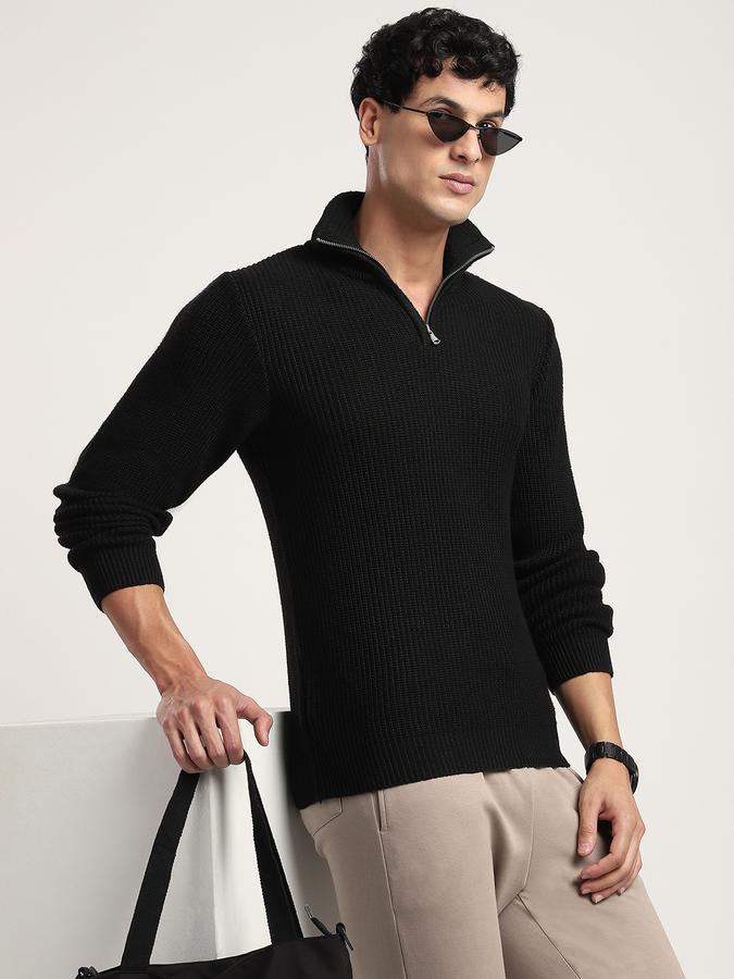 Men Polyester Regular Fit Mock Neck Ribbed Sweater