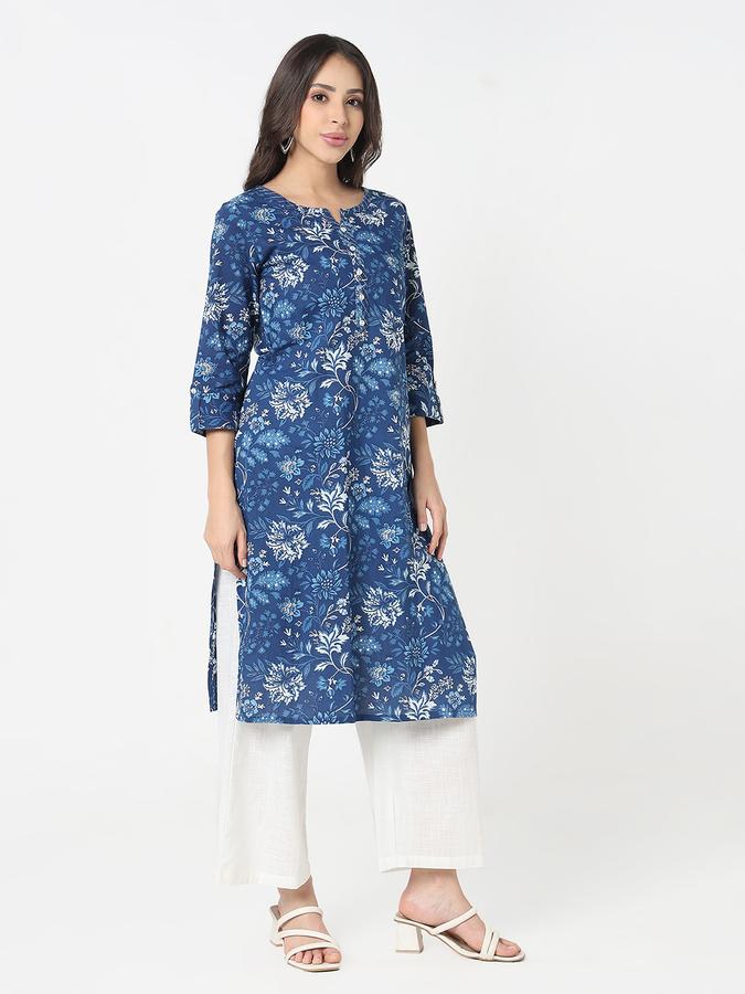Women's regular fit casual printed round neck straight kurta  image number 3