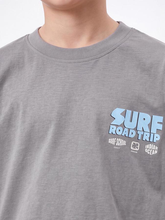 R&B Boys Grey Short Sleeve Round Neck Beach Graphic Print T-Shirt