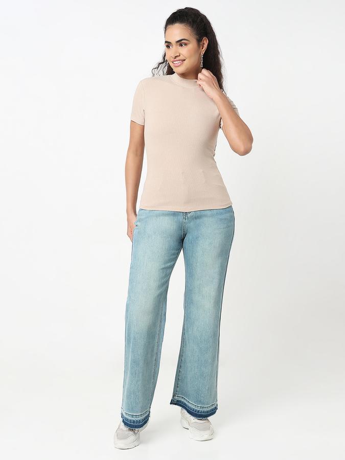R&B Women Sand Solid Ribbed Top