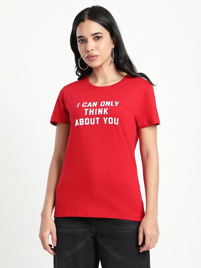 R&B Women Red Typography T-Shirt