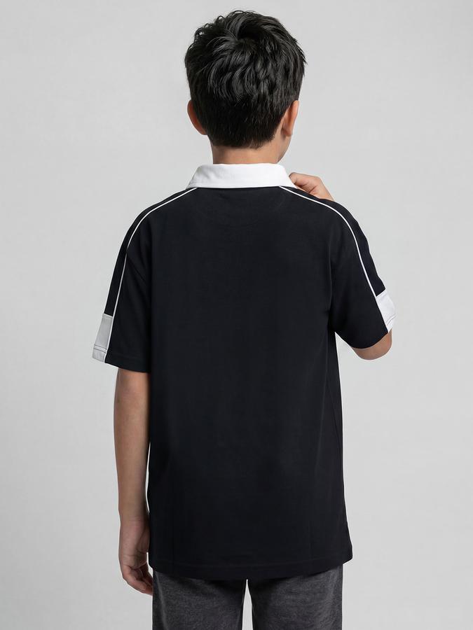 R&B Navy Blue Graphic Print Boys Polo Collar Regular Fit Short Sleeves T-Shirt 