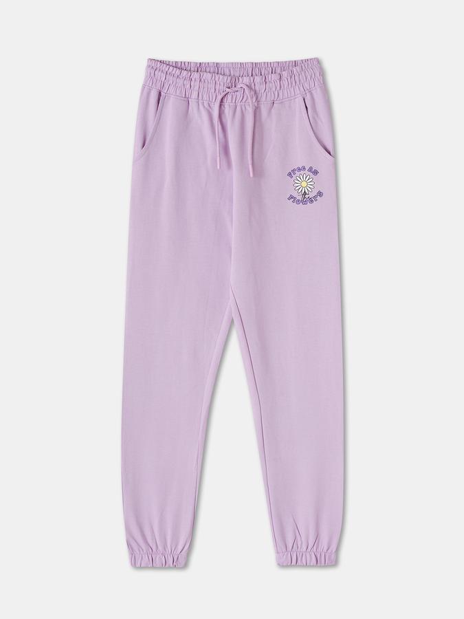 Girls Cotton Tapered Fit Drawstring Waist Cuffed Hem Joggers