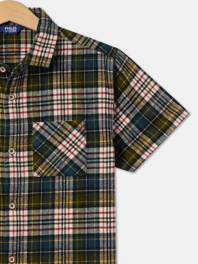 Boys Cotton Regular Fit Short Sleeve Plaid Shirt