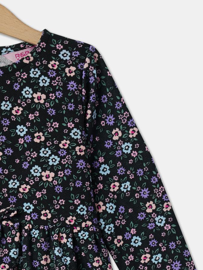 Girls Polyester A Line Round Neck Solid Dress