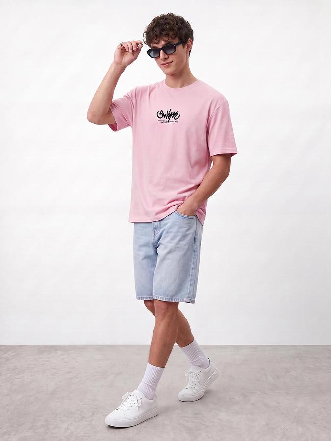 R&B Men Pink Graphic Back Print Pure Cotton Short Sleeves Tshirt