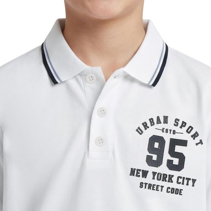 R&B Boy White Cotton Printed Polo Collar T-Shirt
