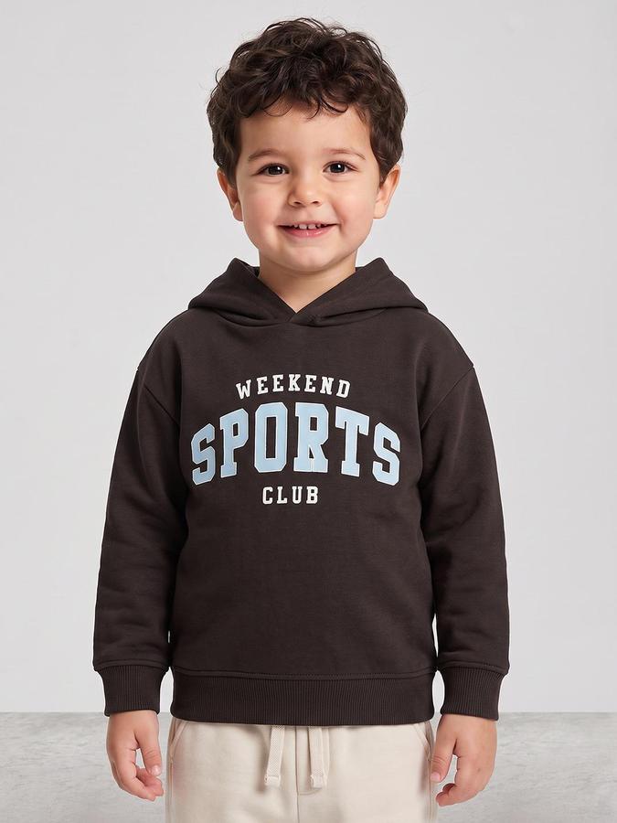 R&B Boys Brown Graphic Print Hooded Long Sleeves Sweatshirt