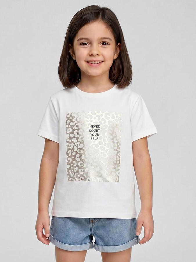 R&B White Girls Printed Short Sleeves Tshirt