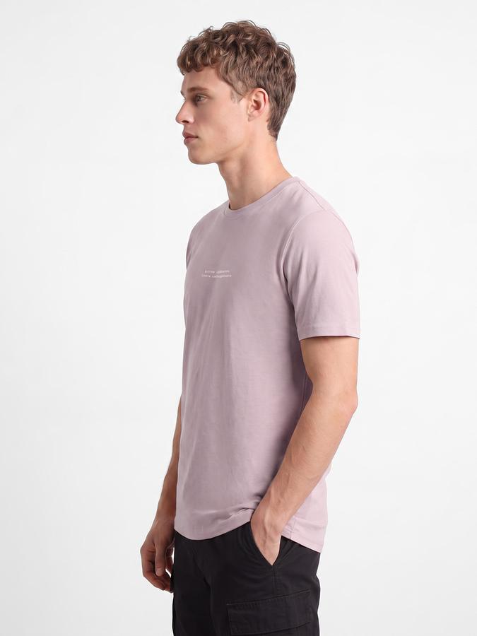 R&B Men Shell Pink Typographic Print Short Sleeves Pure Cotton Tshirt