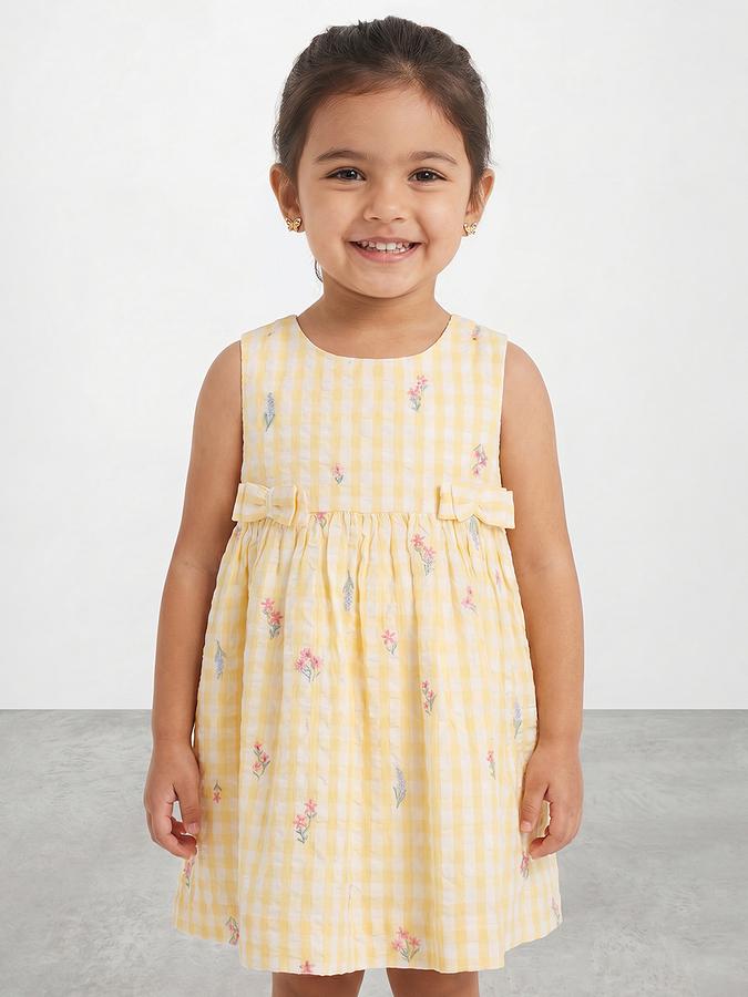 R&B Girl Yellow Floral Print Pure Cotton Sleeveless Fit and Flare Dress