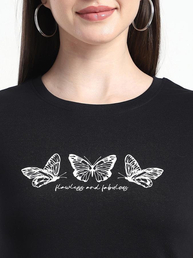 Women Cotton Regular Fit Crew Neck Graphic T-shirt