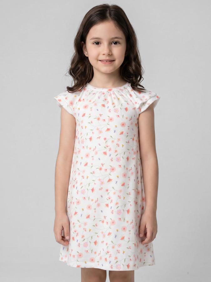 R&B White Printed Girls Round Neck Short Sleeves Dresses