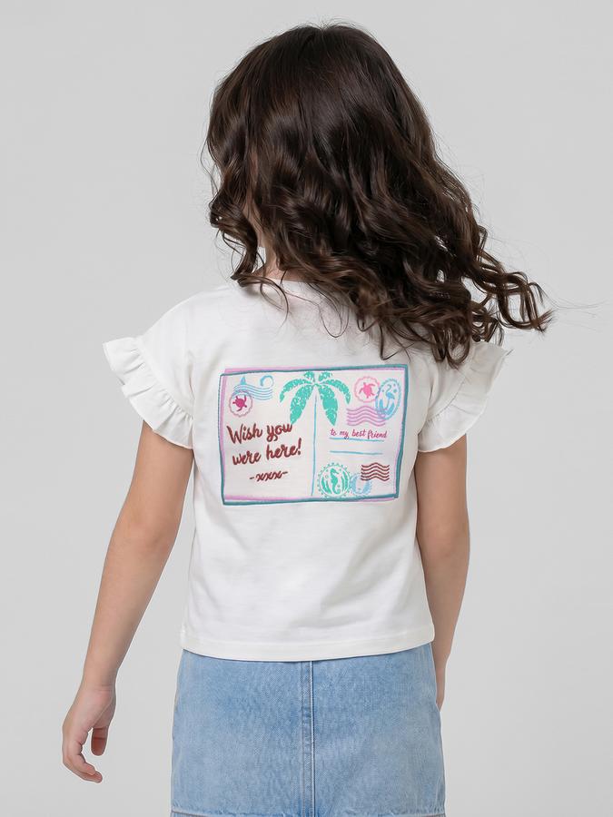 R&B White Graphic Print Girls Round Neck Regular Fit Short Sleeves T-Shirt 