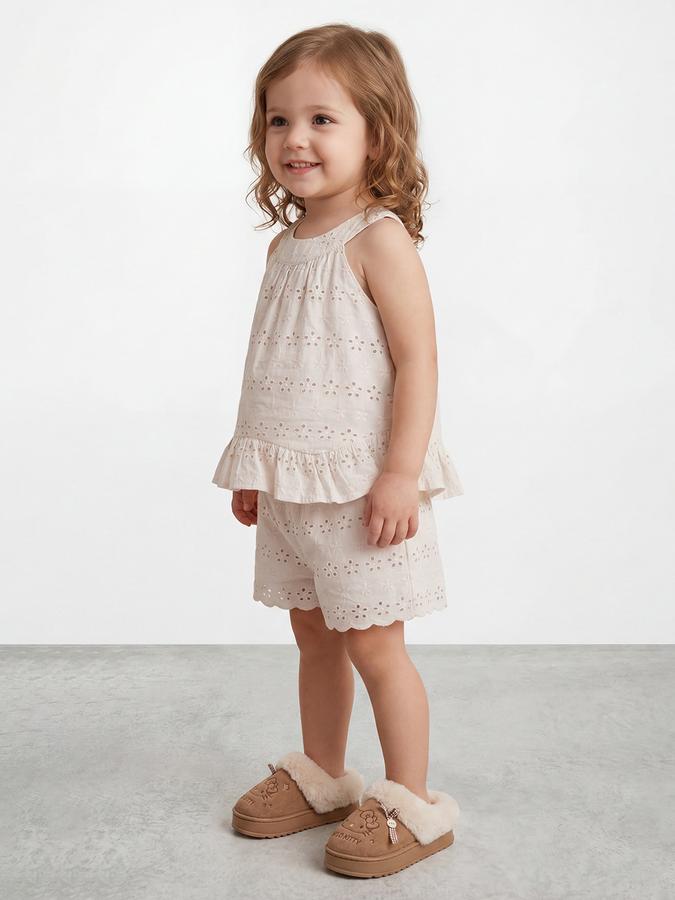 R&B Girl Beige Self Design Cotton Blend Sleeveless Clothing Set