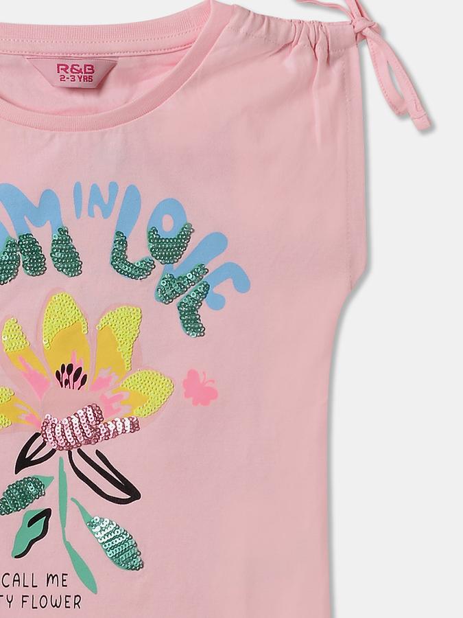 Girls Cotton Regular Fit Crew Neck Graphic T-shirt