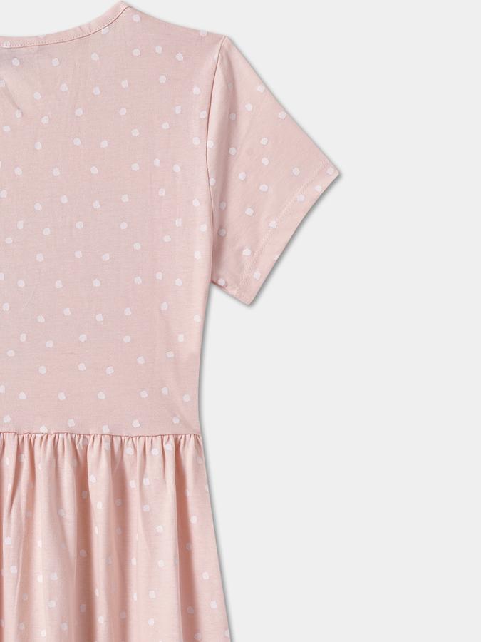 Girls Polka Dot Short Sleeve Round Neck Fit & Flare Dress